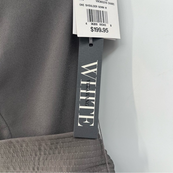 WHITE by Vera Wang One Shoulder Gown with Satin Sash in Charcoal Gray Size 12 - Picture 7 of 14